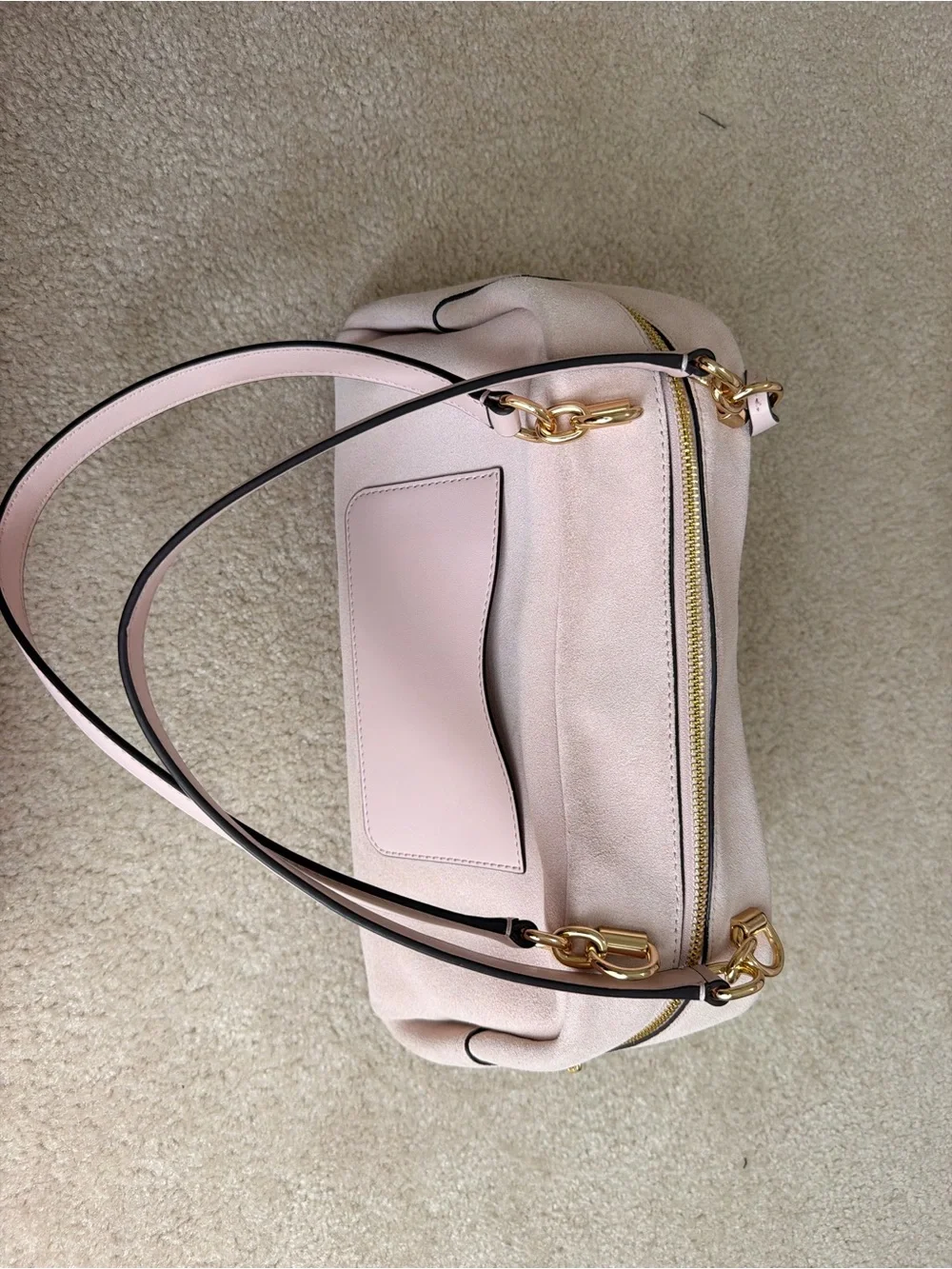 Michael Kors Cecily Medium Blush Pink Suede Shoulder Bag with Gold Hardware